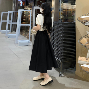 RM16901#大码2023夏季新款新中式国风方领胖妹妹撞色拼接假两件连衣裙