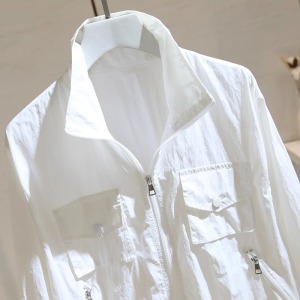 RM16776#白色防晒外套女长袖夏季新款美式抽绳工装短款夹克开衫上衣潮