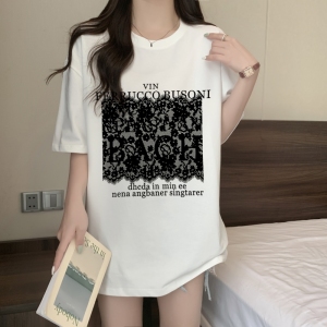 RM16771#100%棉精梳纯棉 印花夏装短袖T恤女宽松韩版