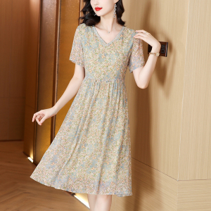RM21125#杭州高端品牌桑蚕丝真丝连衣裙奢华大牌2023新款女夏碎花气质裙子
