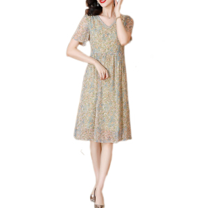 RM21125#杭州高端品牌桑蚕丝真丝连衣裙奢华大牌2023新款女夏碎花气质裙子