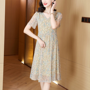 RM21125#杭州高端品牌桑蚕丝真丝连衣裙奢华大牌2023新款女夏碎花气质裙子