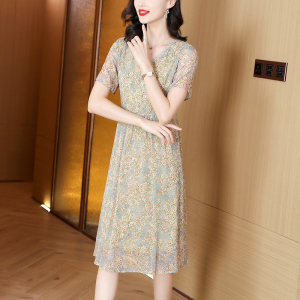 RM21125#杭州高端品牌桑蚕丝真丝连衣裙奢华大牌2023新款女夏碎花气质裙子