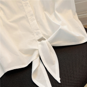 RM18322#荷叶边褶皱小飞袖衬衫女夏季水钻短款白色衬衣Polo领无袖上衣
