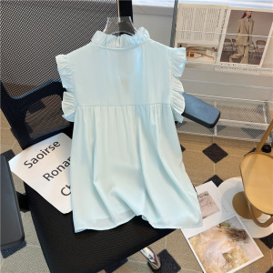 RM18496#法式木耳边飞飞袖短袖衬衫女夏季甜美宽松娃娃衫仙气减龄小衫