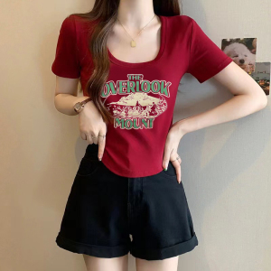RM16226#夏装新款胖mm美式设计感显瘦印花辣妹短袖T恤百搭潮