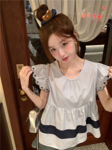 RM16729#新款韩版夏季显瘦减龄荷叶边娃娃领上衣