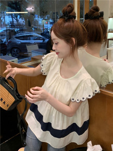 RM16729#新款韩版夏季显瘦减龄荷叶边娃娃领上衣