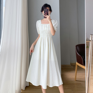 RM21928#短袖夏季连衣裙方领气质仙女裙