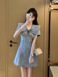 RM16329#牛仔连衣裙夏季女新款法式收腰显瘦名媛气质复古高级感裙子