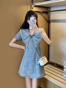 RM16329#牛仔连衣裙夏季女新款法式收腰显瘦名媛气质复古高级感裙子