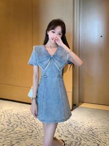 RM16329#牛仔连衣裙夏季女新款法式收腰显瘦名媛气质复古高级感裙子