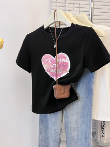 RM16743#短袖t恤女夏季纯棉百搭字母爱心印花别致漂亮小衫设计感小众上衣