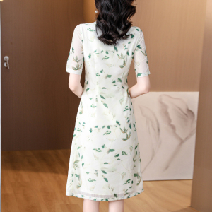 RM18698#新中式连衣裙2023女新款短袖收腰气质碎花裙印花裙子女夏季