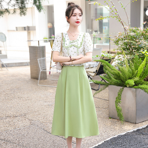 RM18333#新中式上衣高腰半身裙套装女2023夏季国风改良裙子两件套