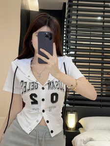 TR40715# 韩版美式复古字母印花短袖T恤收腰设计感短辣妹上衣 服装批发女装批发服饰货源