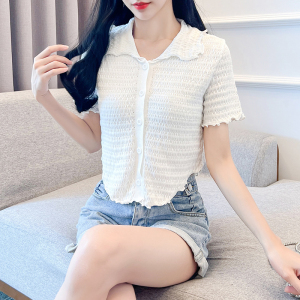 RM18431#夏季新款设计感木耳边短袖T恤显瘦冰丝针织上衣女