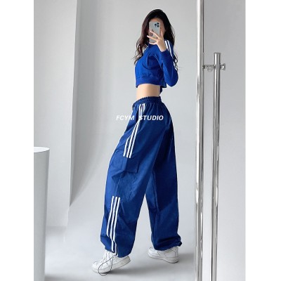 Overalls women's casual loose trendy brand dancing hip-hop mopping three bars sports pants loose wide-leg trousers