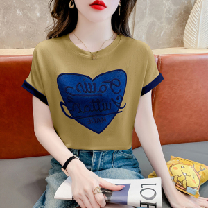 RM20704#时尚爱心印花字母撞色短袖正肩设计感显瘦减龄休闲好看上衣女