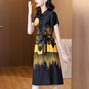 RM16610#贵夫人阔太太真丝连衣裙2023夏新款宽松时尚气质裙高端印花裙