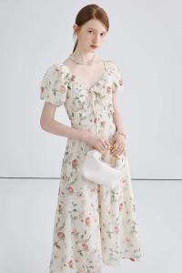 TR37126# 法式碎花连衣裙女夏季新款高级感显瘦气质桔梗长裙 服装批发女装批发服饰货源