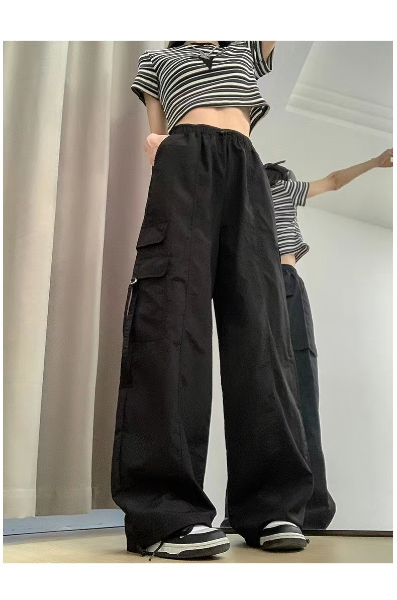 Quick-drying fabric parachute overalls summer new Hong Kong style loose drawstring wide-legged trousers for women