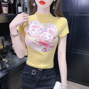RM16366#美式猫咪无袖圆领黄色背心上衣夏季多巴胺女孩穿搭甜辣妹短款T恤