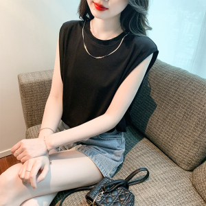TR37395# 无袖背心T恤女夏季新款宽松显瘦高级感休闲短款坎肩上衣 服装批发女装批发服饰货源