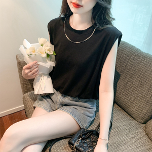 TR37395# 无袖背心T恤女夏季新款宽松显瘦高级感休闲短款坎肩上衣 服装批发女装批发服饰货源