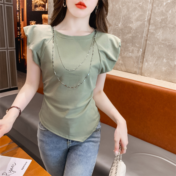 RM16700#短袖t恤女夏飞飞袖时髦洋气小众设计感不规则辣妹短款上衣潮