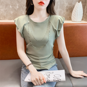 RM16700#短袖t恤女夏飞飞袖时髦洋气小众设计感不规则辣妹短款上衣潮