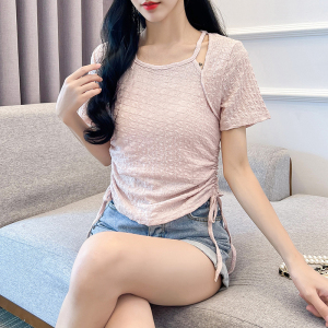 RM18458#夏季新款设计感假两件T恤甜辣妹纯欲风修身上衣女