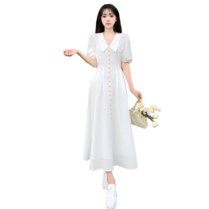 RM17736#大码女装法式气质V领连衣裙夏季温柔风收腰初恋长裙子显瘦仙