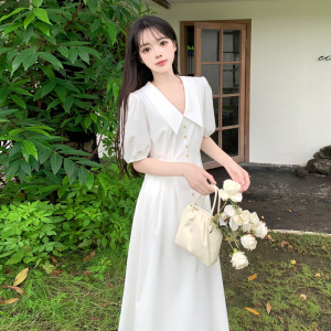 RM17736#大码女装法式气质V领连衣裙夏季温柔风收腰初恋长裙子显瘦仙