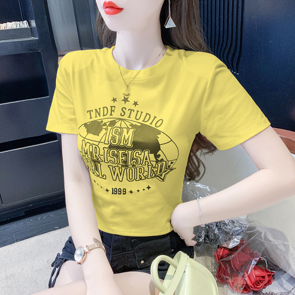 RM16367#短袖印花休闲上衣T恤字母美式女装修身显瘦圆领夏季新款