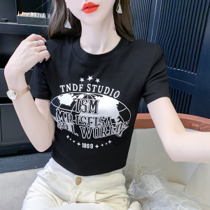 RM16367#短袖印花休闲上衣T恤字母美式女装修身显瘦圆领夏季新款