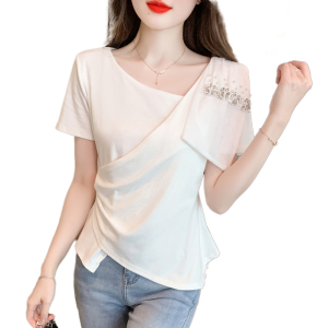 RM16479#夏韩版设计感短袖洋气气质款重工钉珠不规则上衣t恤