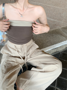 TR53401# 巴伐利亚慕斯 褶裥针织抹胸休闲工装裤套装