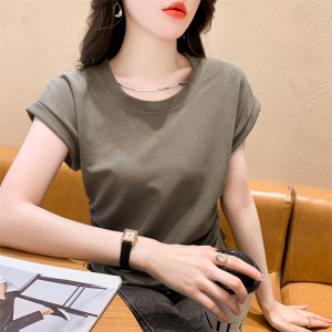RM16701#夏新款特色抽绳项链短袖女 韩版时尚简约显瘦翻袖T恤