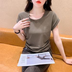 RM16701#夏新款特色抽绳项链短袖女 韩版时尚简约显瘦翻袖T恤