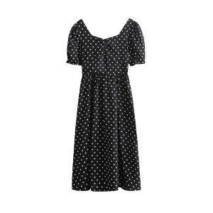 RM19331#夏季法式复古波点设计感撞色蝴蝶结高腰显瘦茶歇裙