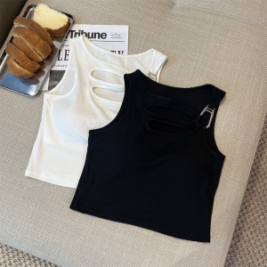 TR47259# 纯色设计感黑白镂空短款收腰背心 服装批发女装批发服饰货源