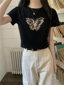 RM16708#夏季新款印花短款修身t恤女上衣