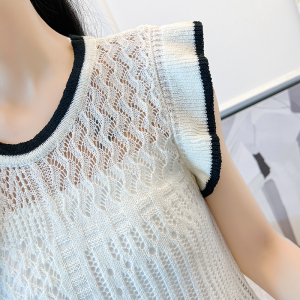 RM18427#夏季新款设计感气质小飞袖T恤薄款冰丝针织上衣女