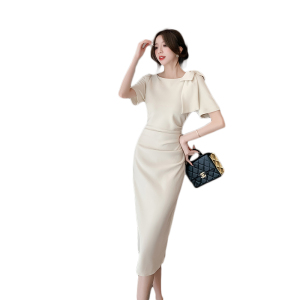 RM19425#夏季新款法式赫本风高级修身显瘦气质蝴蝶结长款连衣裙
