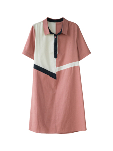 RM16799#夏季时尚翻领拼接撞色夏季裙子显瘦连衣裙