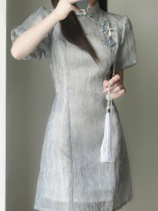 TR53139# 新中式改良优雅气质提花旗袍夏季新款年轻款少女泡泡袖连衣裙 服装批发女装批发服饰货源
