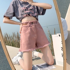 RM16675#脏粉色牛仔短裤女夏季2023新款高腰显瘦宽松毛边a字阔腿热裤