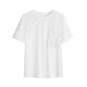 RM21044#夏季新款立体盘带花朵T恤正肩短袖上衣宽松休闲女
