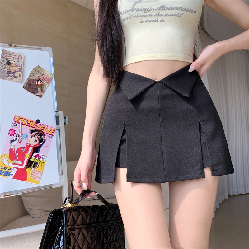 real shot!  net price!  Skirt women's high waist bag hip slit a-line shorts + hot girl retro rose print top